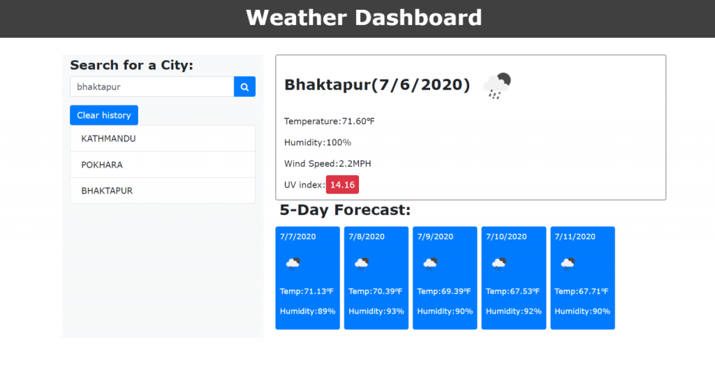 Weather Dashboard In JavaScript With Source Code